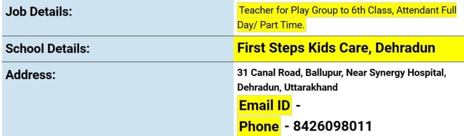 Teacher Job Vacancy at First Steps Kids Care, Dehradun, Uttarakhand