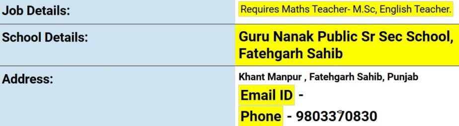 Teacher Job in Guru Nanak Public Senior Secondary School in Fatehgarh Sahib, Punjab