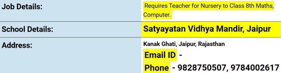 Teachers job in ! Satyayatan Vidhya Mandir in Jaipur, Rajasthan