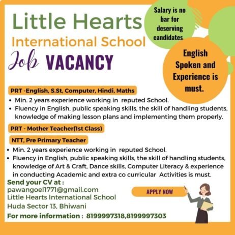 Teachers job in ! Little Hearts International School in Bhiwani, Haryana