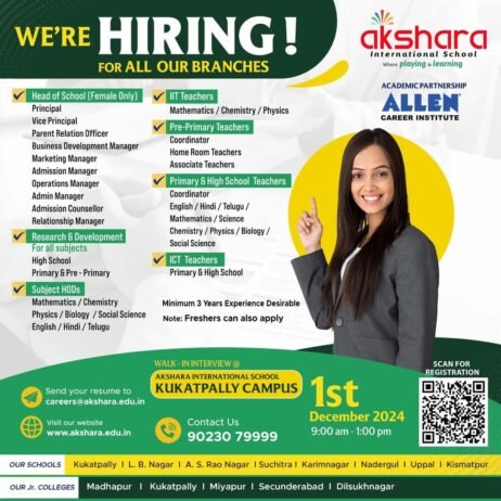 Teachers job in ! akshara Head of School in HYDERABAD, TELANGANA