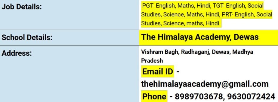 Job for Teachers at The Himalaya Academy in Dewas, Madhya Pradesh