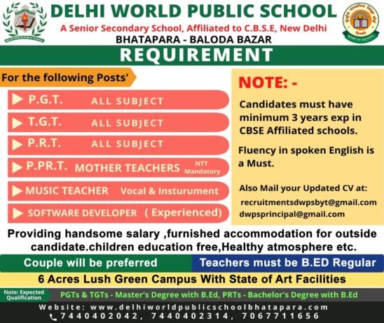 Job Opportunity at Delhi World Public School, Chhattisgarh