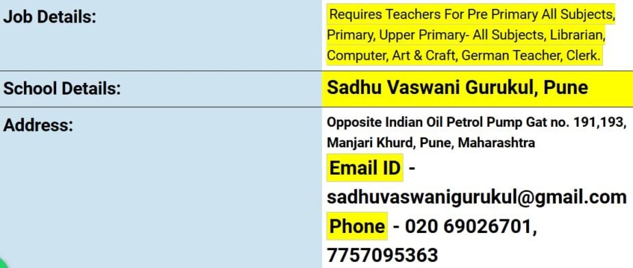 Job Opportunities at Sadhu Vaswani Gurukul in Pune, Maharastra