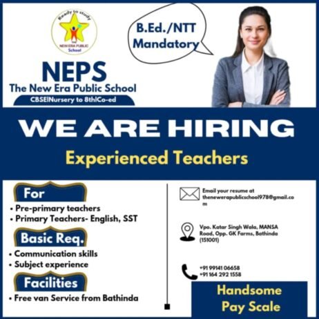 Teachers job in ! NEPS The New Era Public School in Bathinda, Punjab