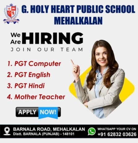 Teachers job in ! G. Holy Heart Public School in Barnala, Punjab