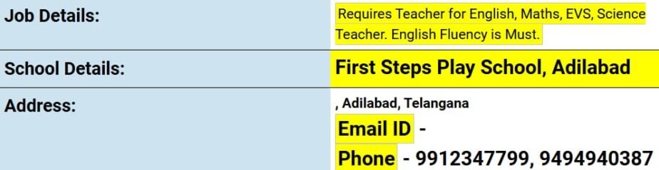 Teachers Job in First Steps Play School, Adilabad, Telangana