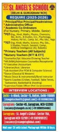 Teaching Opportunities at St. Angel’s School, Delhi