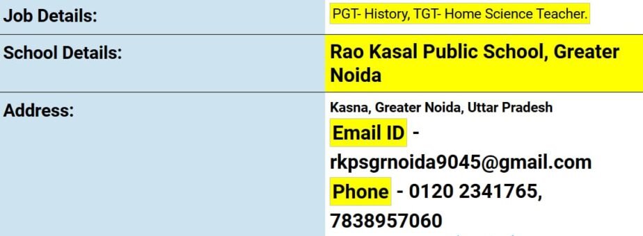 Teacher Job in Rao Kasal Public School, Greater Noida, Uttar Pradesh