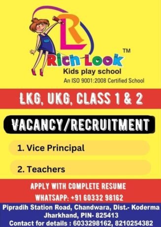 Teacher Job Vacancy at Rich Look Kids Play School, Chandwara, Koderma