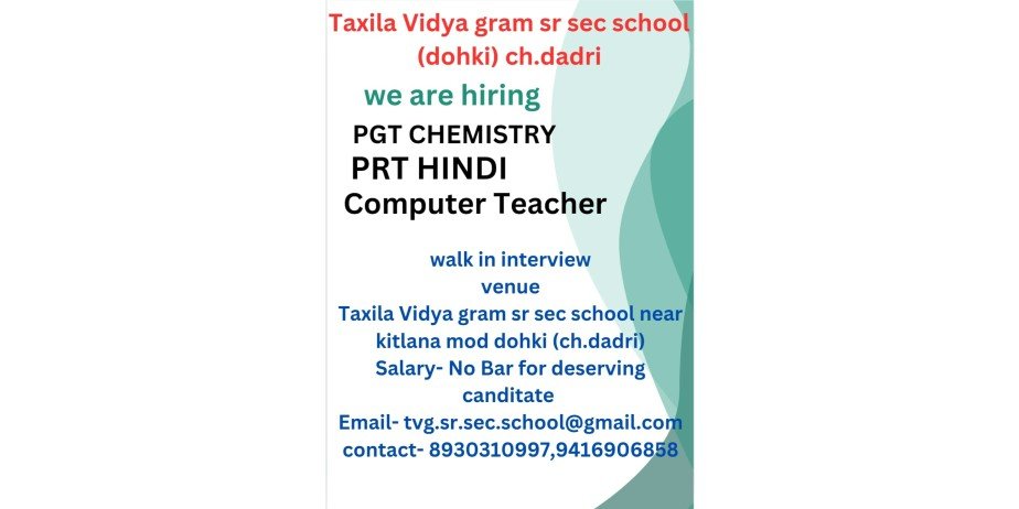 Teacher jobs at Taxila Vidya Gram Sr. Sec. School,  Dadri, Haryana