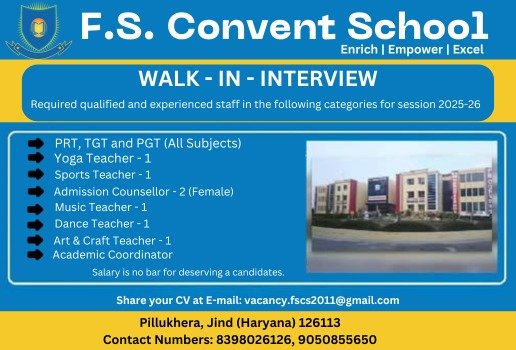 Job Opportunity at F.S. Convent School,Jind,Haryana