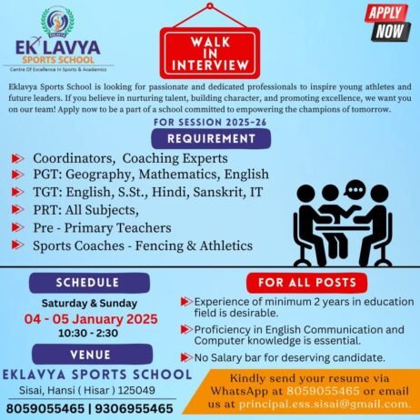 Job Opportunity at Eklavya Sports School, Hansi, Haryana