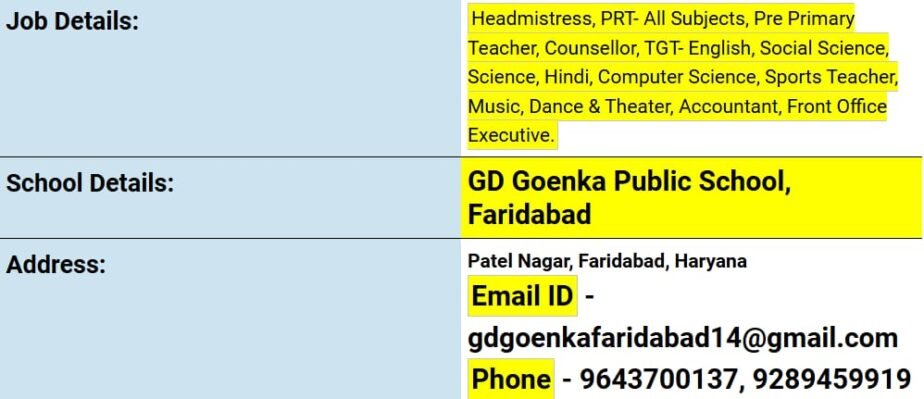 Job Opportunity at GD Goenka Public School, Faridabad, Haryana