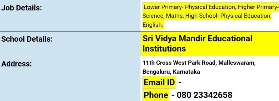 Job Opportunity at Sri Vidya Mandir Educational Institutions,Bengaluru, Karnataka