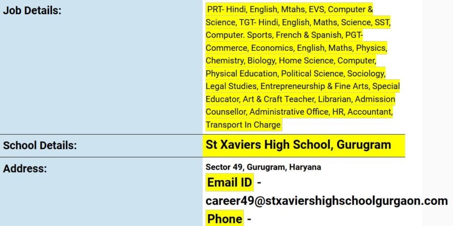 Job Opportunity at St. Xavier’s High School, Gurugram