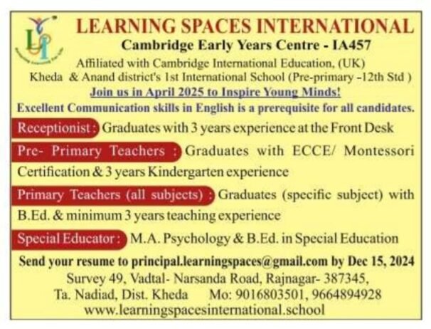 Teaching and Administrative Opportunities at Learning Spaces International,  Kheda, GUJARAT