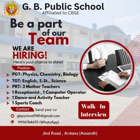 Exciting Teaching and Staff Opportunities at G.B. Public School, Haryana