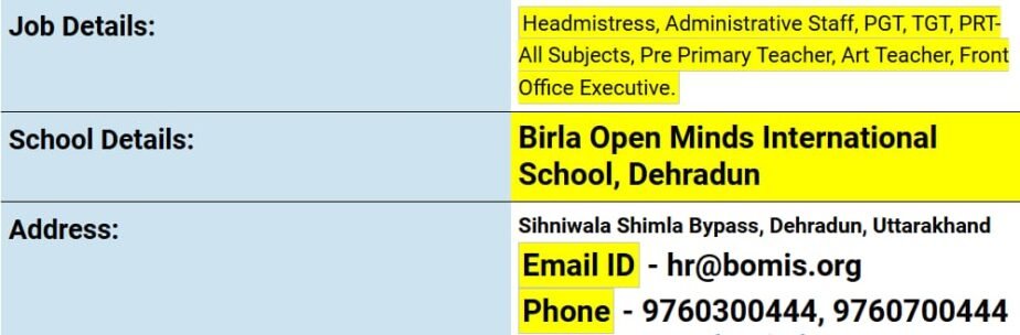 Teacher Recruitment at Birla Open Minds International School, Dehradun