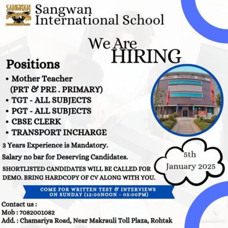 Job Opportunity at Sangwan International School, Rohtak, Haryana