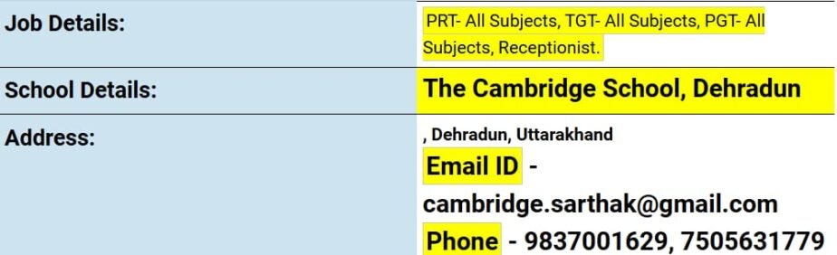 Teaching Job Opportunities at The Cambridge School, Dehradun, Uttarakhand