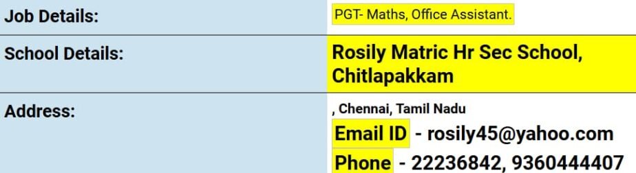 Exciting Teaching Opportunities at Rosily Matric Hr Sec School, Chitlapakkam, Chennai