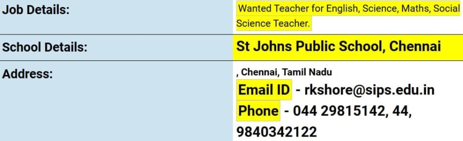 Teaching Jobs Available at St. Johns Public School, Chennai