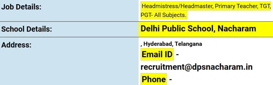 Teaching Opportunities at Delhi Public School, Nacharam, Hyderabad