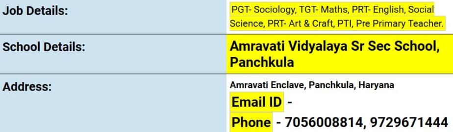 Teacher Recruitment at Amravati Vidyalaya Sr Sec School, Panchkula,Haryana