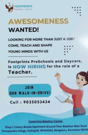 Teachers job in ! Footprints Preschool & Daycare in Bengaluru, Karnataka