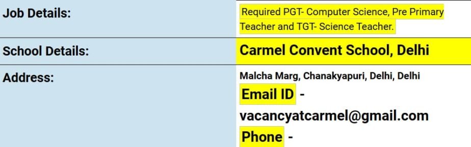 Teaching Job Opportunities at Carmel Convent School, Delhi