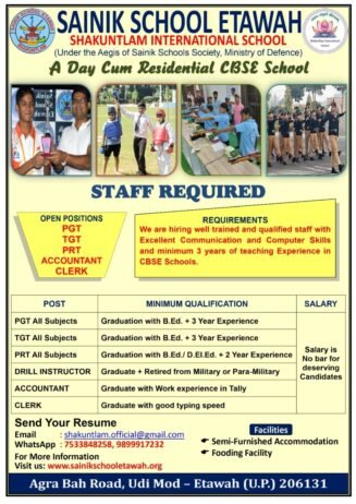 Career Opportunities at Teachers at Sainik School, Etawah, UP