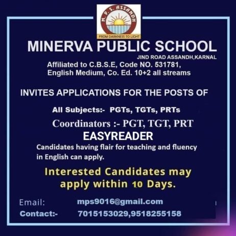 Teacher Recruitment at Minerva Public School, JIND, HARYANA