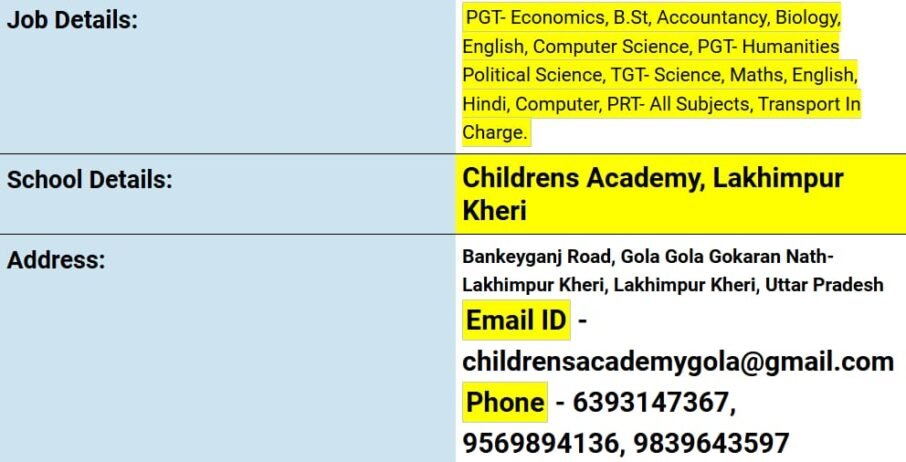 Job opportunity in Children’s Academy,Lakhimpur Kheri, Uttar Pradesh