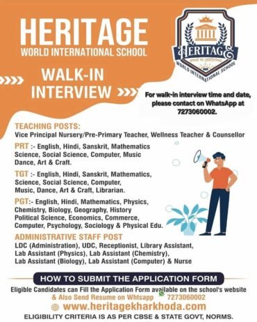 Job opportunity in Heritage World International School,Sonipat, Haryana