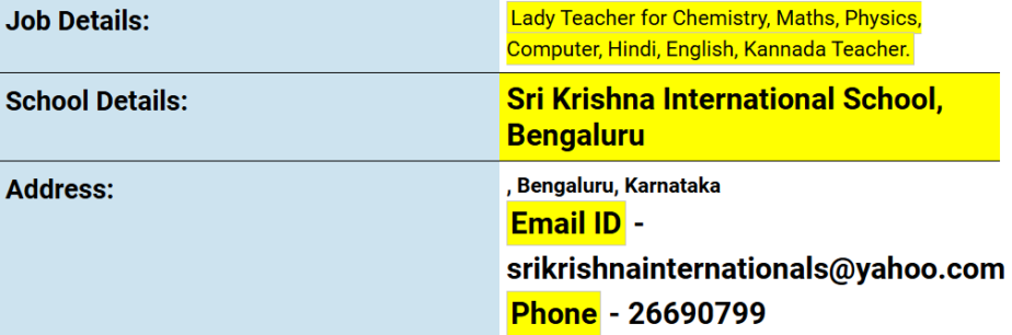 Teaching Jobs at Sri Krishna International School, Bengaluru, Karnataka