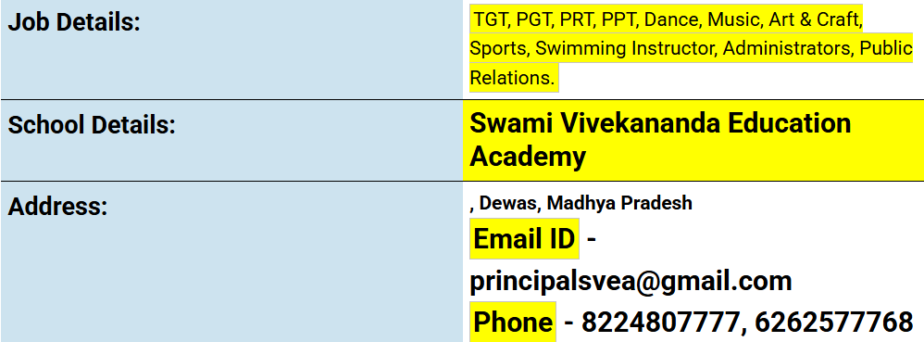 Teaching and Non-Teaching Job Opportunities at Swami Vivekananda Education Academy, Dewas, Madhya Pradesh