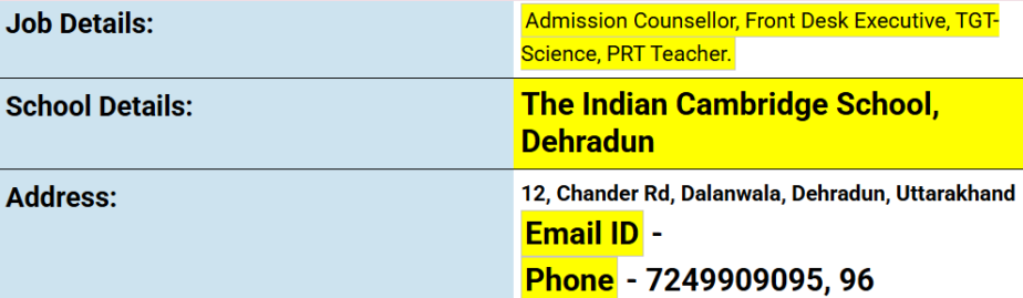 Teaching Job Openings at The Indian Cambridge School, Dehradun