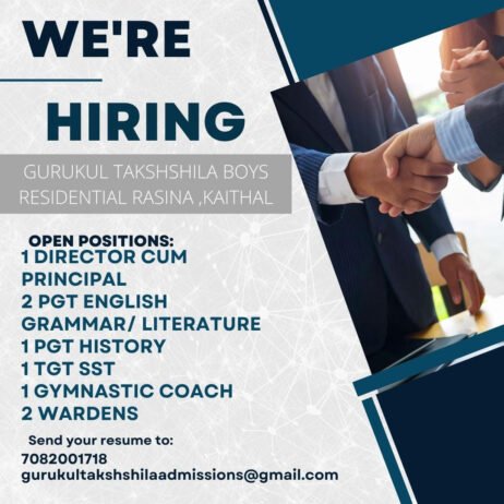 Job Openings at Gurukul Takshshila Boys Residential School, Kaithal, Haryana