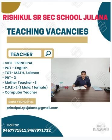 Exciting Teaching Job Opportunities at Rishikul Sr. Sec. School Julana, Jind, Haryana