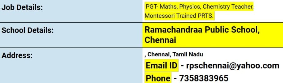 Exciting Teaching Job Opportunities at Ramachandraa Public School, Chennai