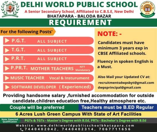 Teacher Recruitment at Delhi World Public School, Baloda Bazar, Chhattisgarh