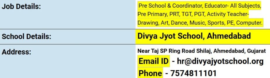 Teaching Job Opportunities at Divya Jyot School, Ahmedabad, Gujarat