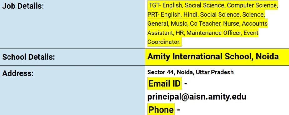 Teaching and Administrative Job Opportunities at Amity International School, Noida, Uttar Pradesh