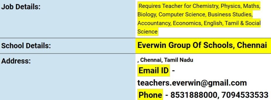 Exciting Teaching Job Opportunities at Everwin Group of Schools, Chennai,Tamil Nadu