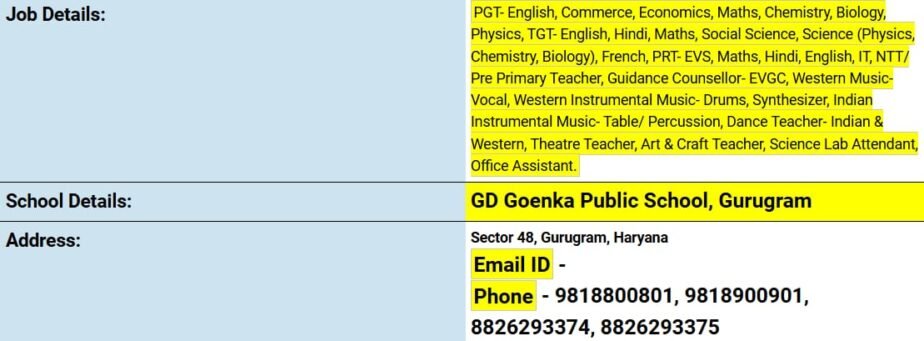 Teacher Recruitment at GD Goenka Public School, Gurugram, Haryana