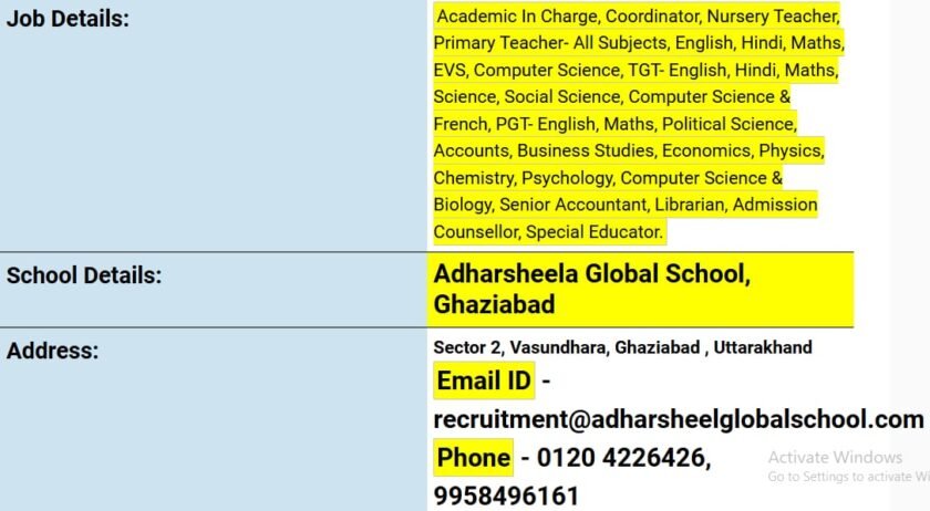 Teacher Recruitment at Adharsheela Global School, Ghaziabad, Uttar Pradesh