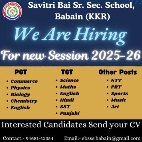 Teaching Job Opportunities at Savitri Bai Sr. Sec. School, Babain, Haryana