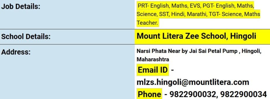 Exciting Teaching Opportunities at Mount Litera Zee School, Hingoli, Maharashtra