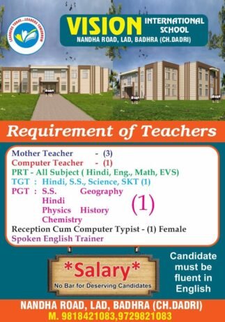 Teaching Job Openings at Vision International School, Badhra, Haryana